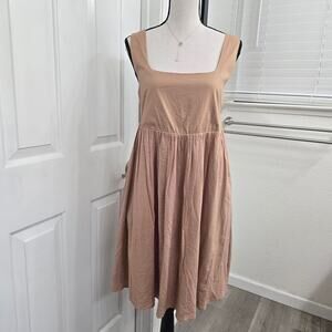 NWT Women's Midi Dress Sz S Tan Smocked Back Cottagecore Earth Tone Clean girl